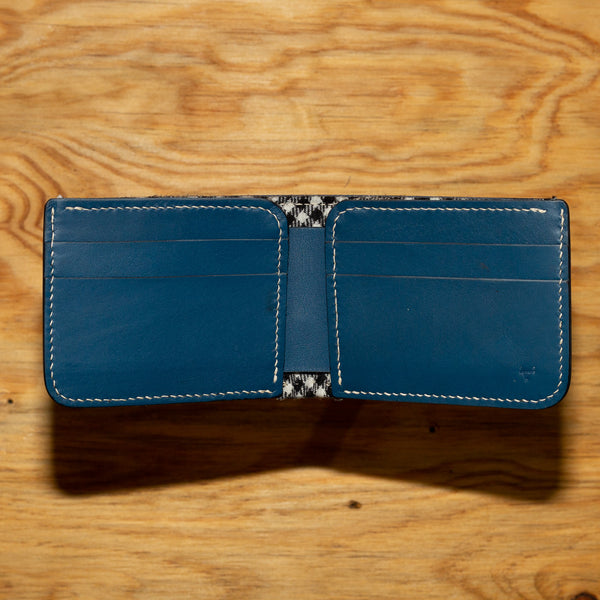 Bifold Wallet Blue Kangaroo Leather Hand Sewn